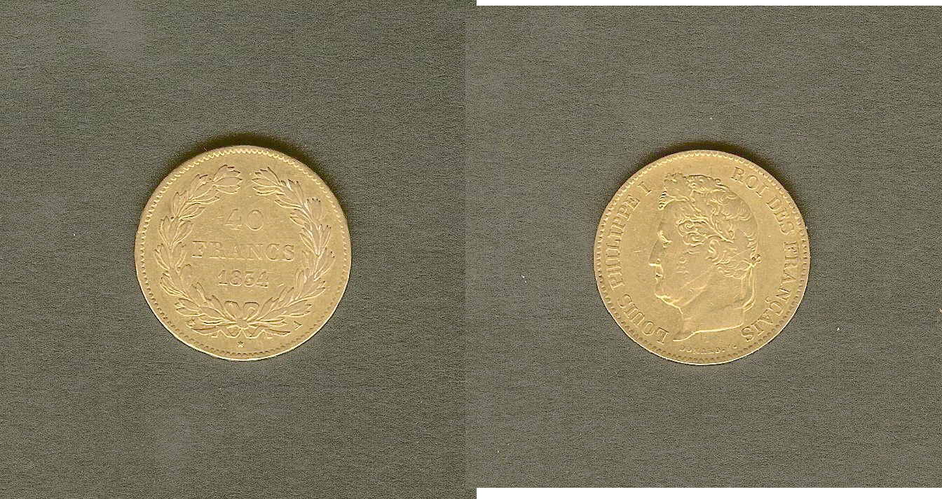 40 francs or Louis-Philippe 1834 Paris TTB- à TTB